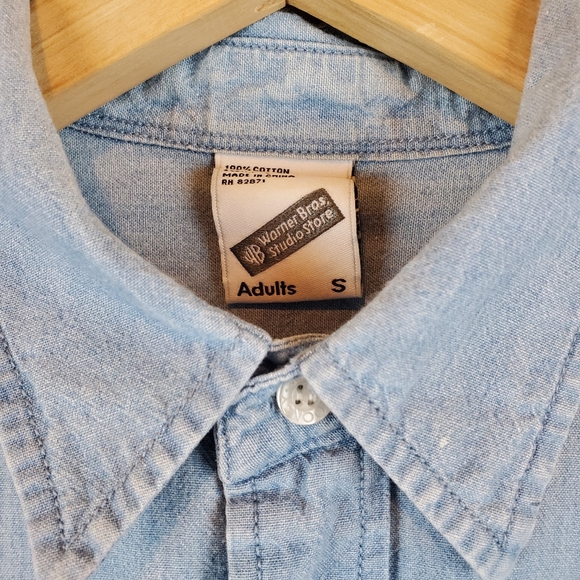 VTG Warner Brothers Bugs Bunny Tasmanian Devil Tweety Chambray Button Up Shirt - Picture 6 of 13